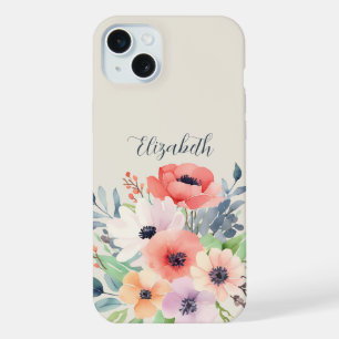 Custom Name Watercolor Floral Anemone iPhone 15 Plus Case