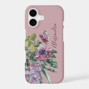 Custom Name Watercolor Floral Bouquet Dusty Rose iPhone 17 Case