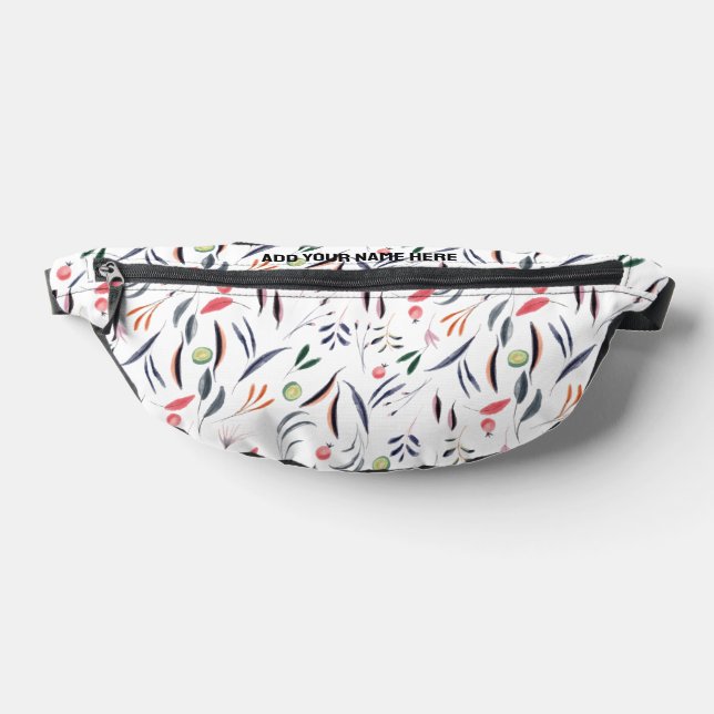 Custom Name Watercolor Floral Print Fanny Pack (Lay Down)