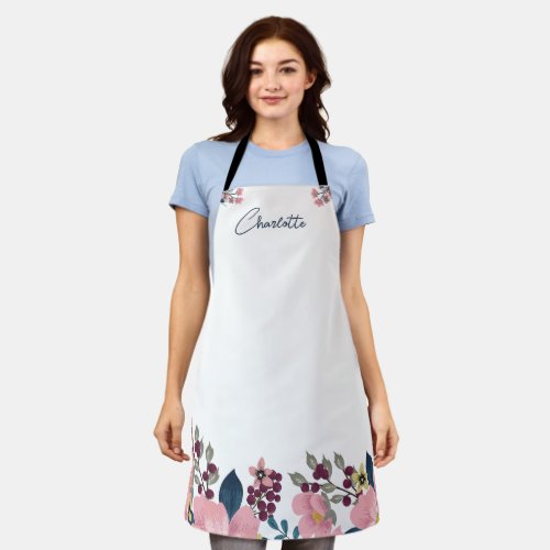 Custom name  Watercolor flowers Boho Stylish  Apron