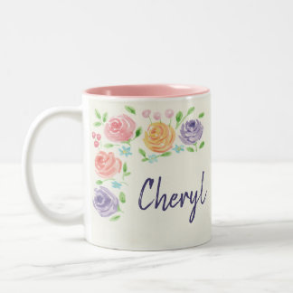 Custom Name Watercolor Flowers Mug