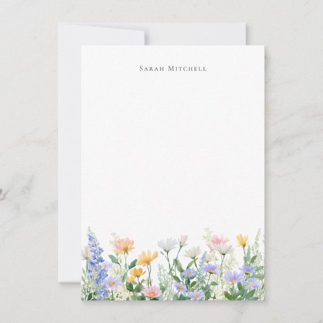 Custom Name Watercolor Garden Floral Note card (Front)