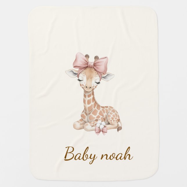 Custom Name Watercolor Giraffe Baby Blanket - Pers (Front)