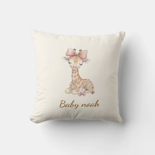 Custom Name Watercolor Giraffe Baby Blanket - Pers Throw Pillow