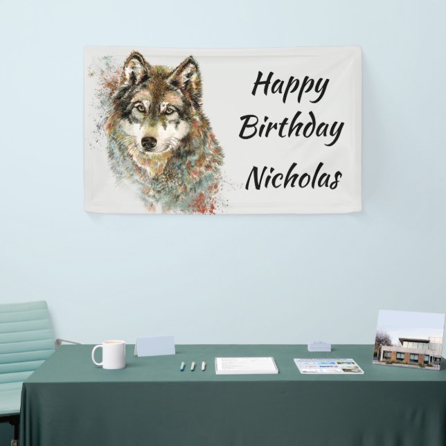 Custom Name Watercolor Gray Wolf Logo Wolves  Banner (Tradeshow)