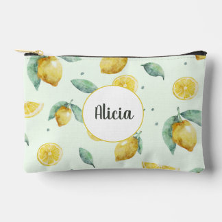 Custom name watercolor lemons accessory pouch