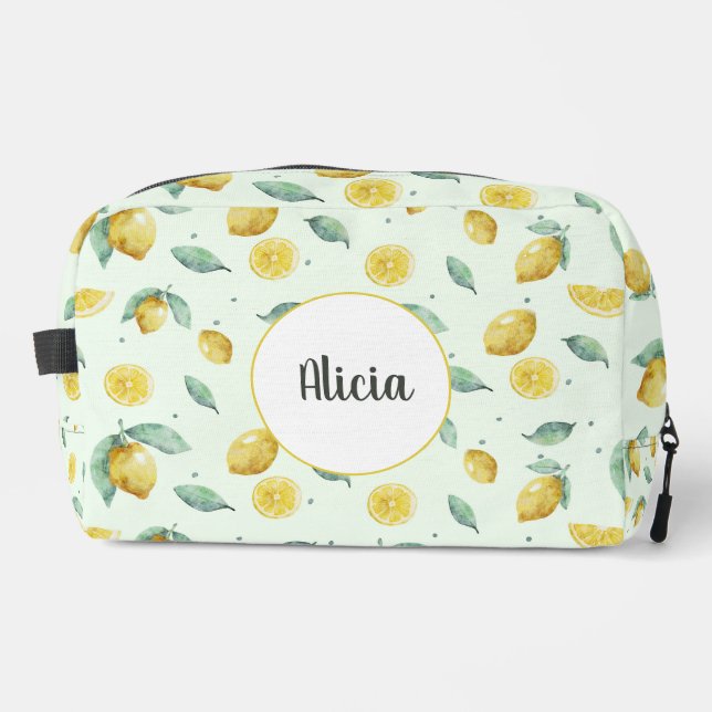 Custom name watercolor lemons dopp kit (Front)