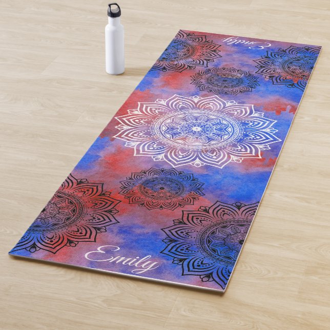 Custom Name Watercolor Mandala Exercise Yoga Mat (In Situ)