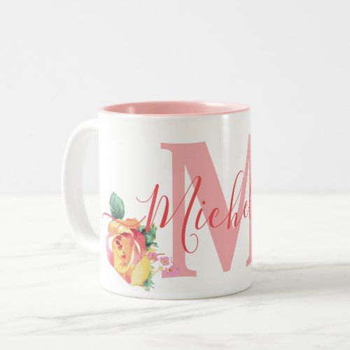 Custom Name Watercolor Paint Roses Floral Michelle Two_Tone Coffee Mug