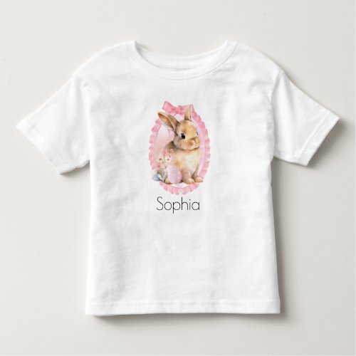 Custom Name Watercolor Pink Easter Bunny   Toddler T_shirt