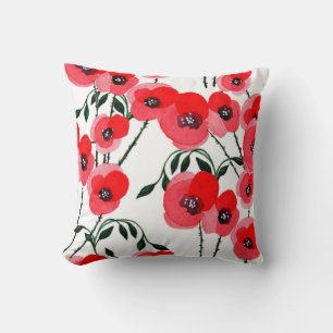 Custom name watercolor poppy flowers botanical throw pillow