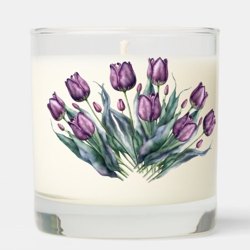 Custom Name Watercolor Purple Tulips Scented Candle