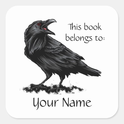 Custom Name Watercolor Raven Bird Nature Art Square Sticker