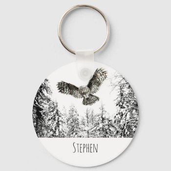 Custom Name Watercolor Striking Hunting Owl Bird Keychain by countrymousestudio at Zazzle