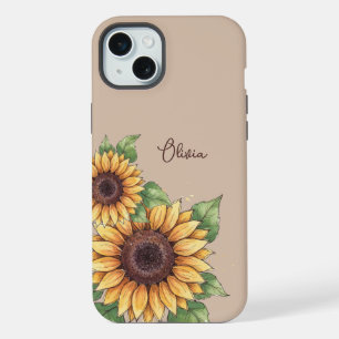 Custom Name Watercolor Sunflower Rustic iPhone 15 Plus Case