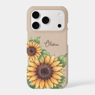 Custom Name Watercolor Sunflower Rustic iPhone 17 Pro Case