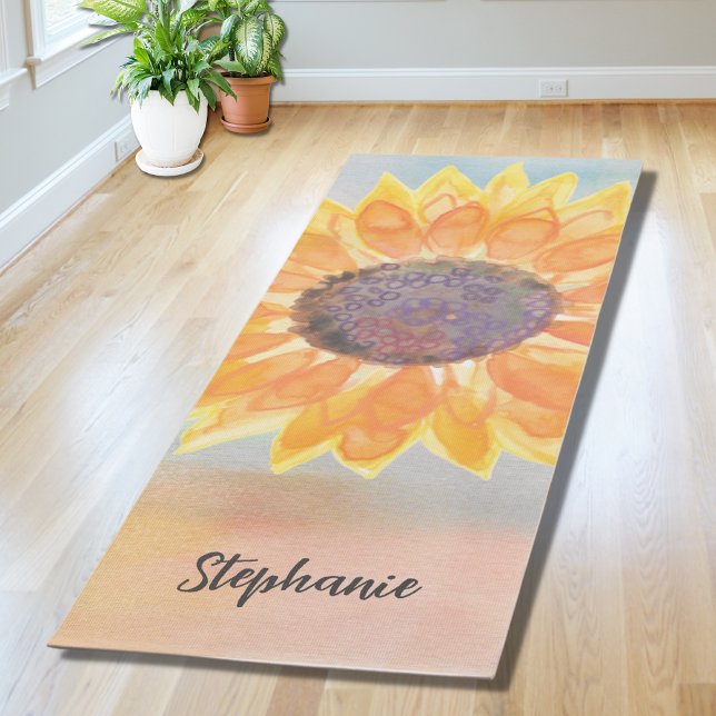 Custom Name Watercolor Sunflower Yoga Mat (Creator Uploaded)