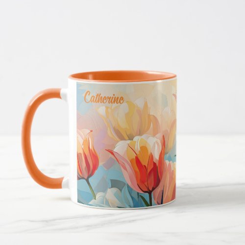 Custom Name Watercolor Tulips Mug