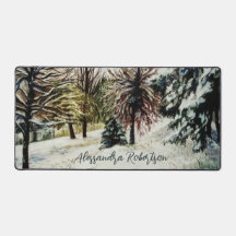 Custom Name Watercolor Winter Snow Nature Trees