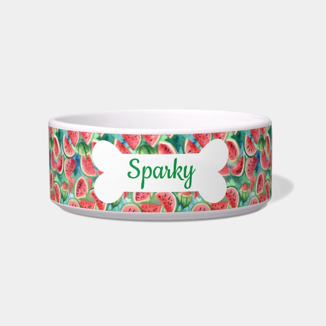 Custom Name Watermelon Pattern Pet Dog Bowl (Front)