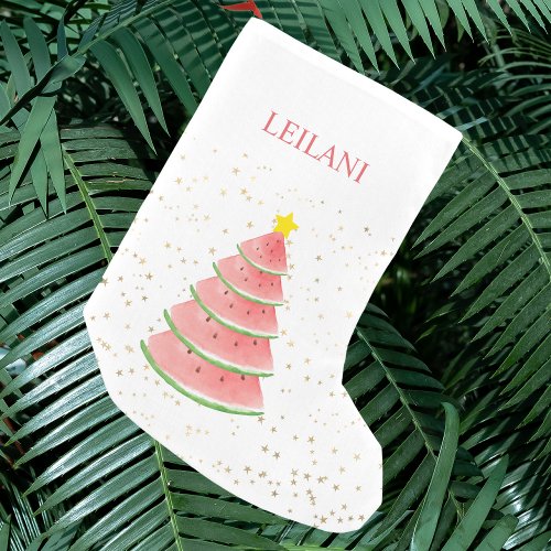 Custom Name Watermelon Tree Small Christmas Stocking