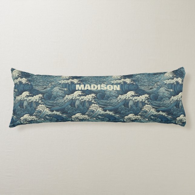 Custom Name Waves Pattern Body Pillow (Front)