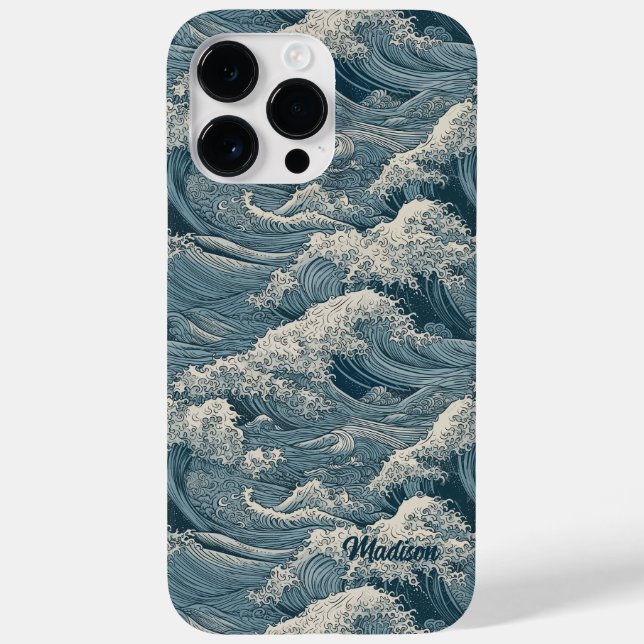 Custom Name Waves Pattern Case-Mate iPhone Case (Back)