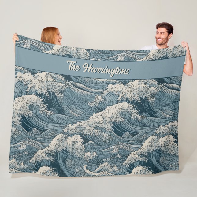 Custom Name Waves Pattern Fleece Blanket (In Situ)