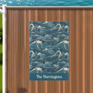 Custom Name Waves Pattern Outdoor Rug
