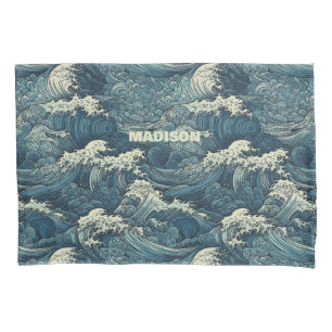 Custom Name Waves Pattern Pillow Case