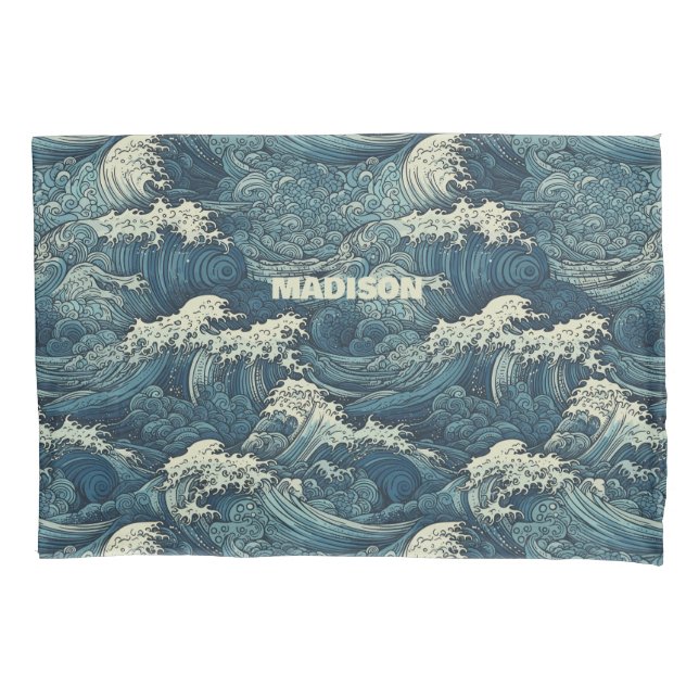 Custom Name Waves Pattern Pillow Case (Front)