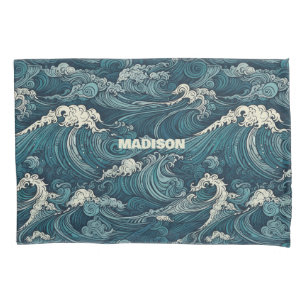Custom Name Waves Pattern Pillow Case