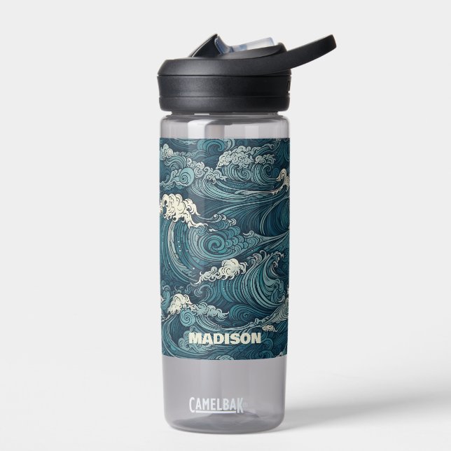 Custom Name Waves Pattern Water Bottle (Left)