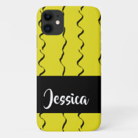 Custom name wavy lines on yellow iPhone 11 case