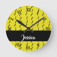 Custom name wavy lines on yellow round clock