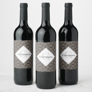 Custom Name We Are Watching You Navy & Gold Deco Wine Label