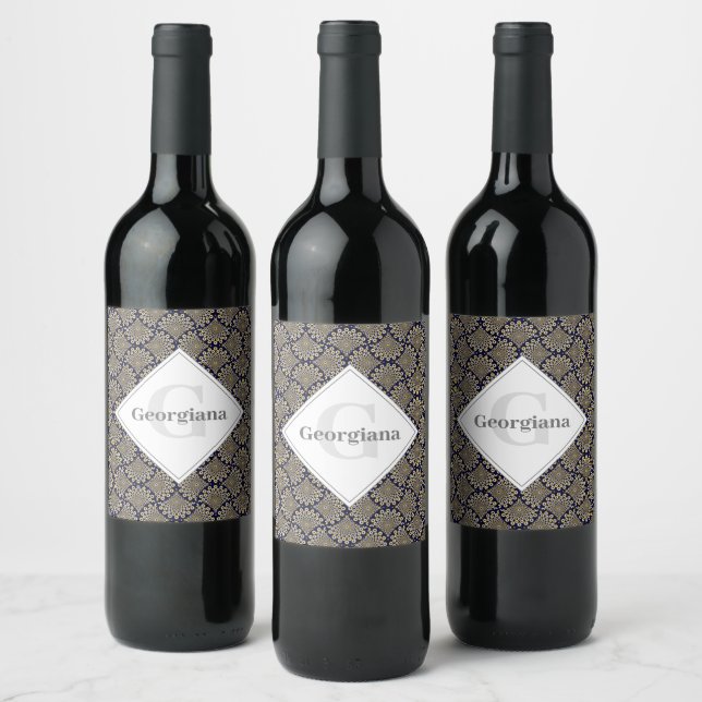 Custom Name We Are Watching You Navy & Gold Deco Wine Label (Bottles)