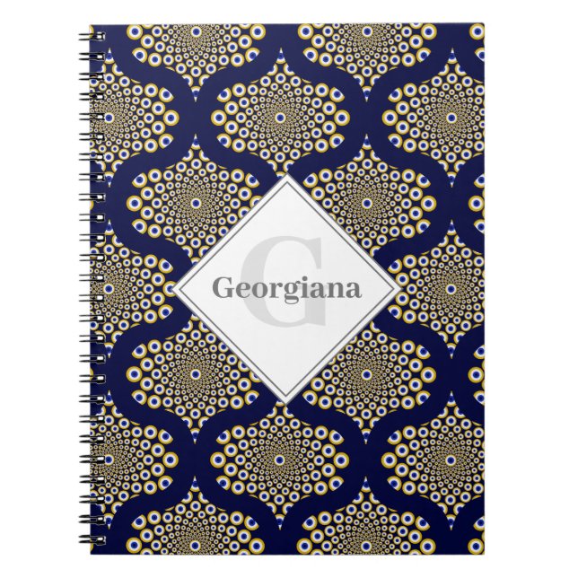 Custom Name We Are Watching You Navy & Gold Retro Notebook (Front)