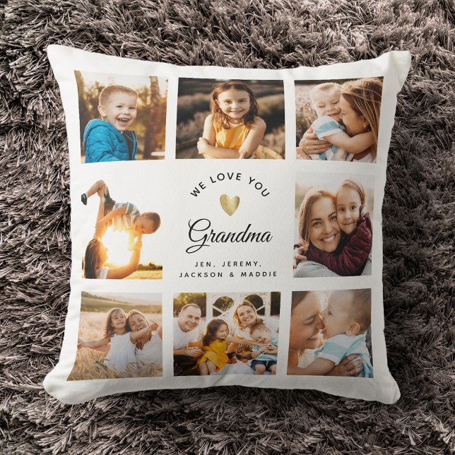 Custom Name We Love You Grandma Modern Photo Throw Pillow (Creator Uploaded)