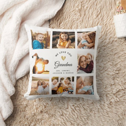 Custom Name We Love You Grandma Modern Photo Throw Pillow