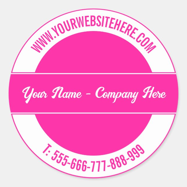 Custom Name Website Phone Round Sticker Your Color (Front)