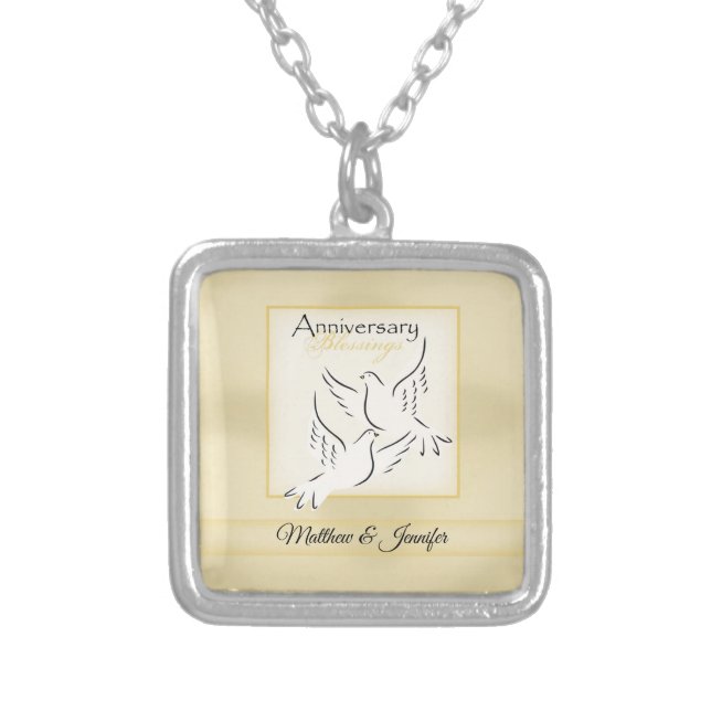 Custom Name, Wedding Anniversary Blessings Silver Plated Necklace (Front)