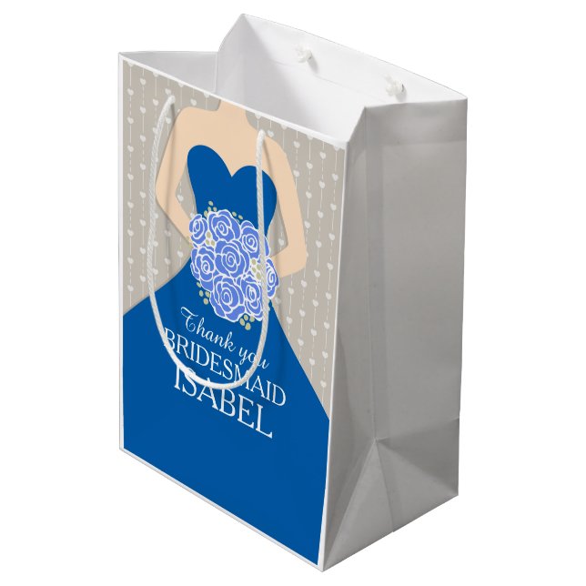 Custom name wedding bridesmaid dress blue bag (Back Angled)