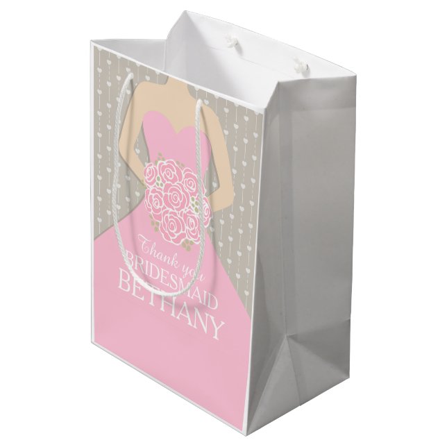 Custom name wedding bridesmaid dress pink bag (Back Angled)