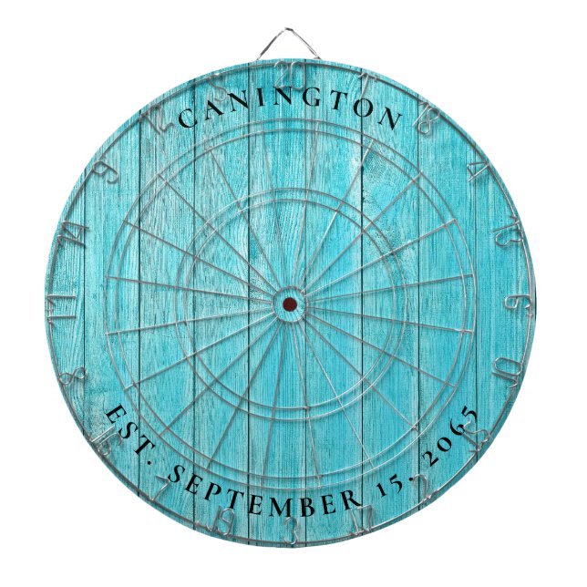 Custom Name & Wedding Date Turquoise  Dart Board (Front)