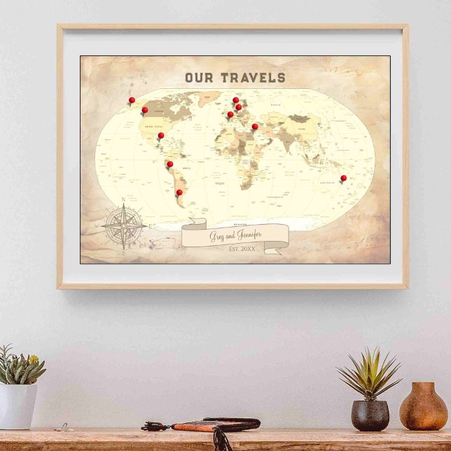 Custom Name Wedding Gift Travel Tracker World Map  Foam Board (Creator Uploaded)
