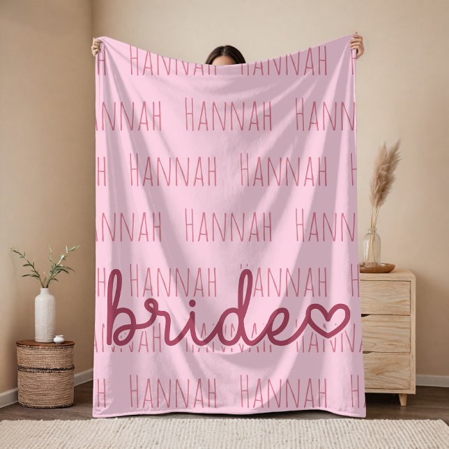 Custom Name Wedding Pink Blanket Gift for Bride (Personalized Pink Bride Blanket Gift for Her, Custom Bridal Blanket Wedding Gift for Bride)