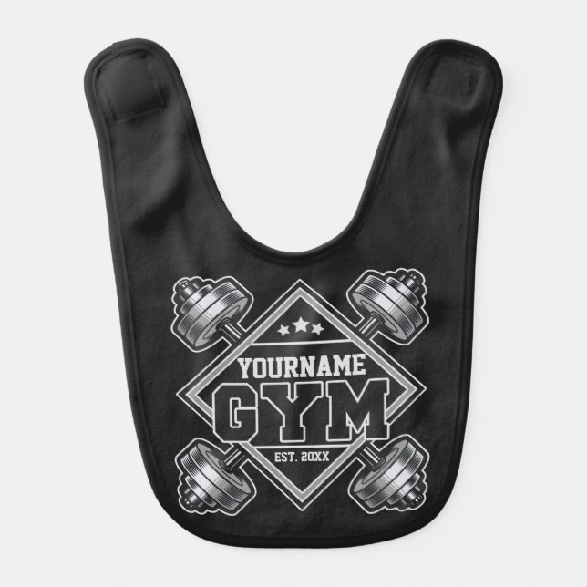 Custom NAME Weightlifting Home Crossfit Gym Baby Bib (Front)