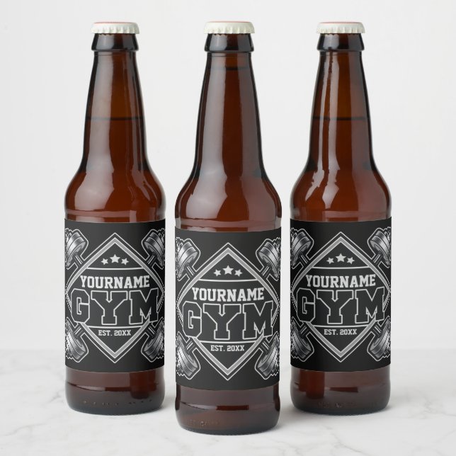 Custom NAME Weightlifting Home Crossfit Gym  Beer Bottle Label (Bottles)