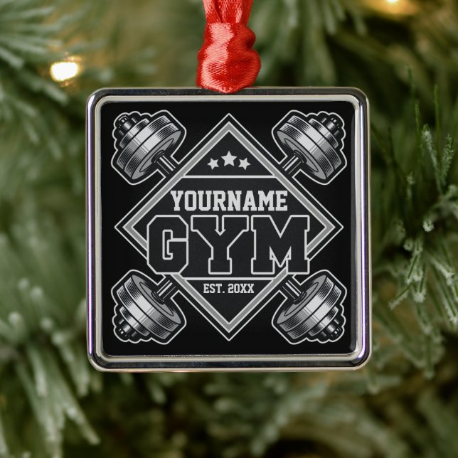 Custom NAME Weightlifting Home Crossfit Gym Metal Ornament (Tree)